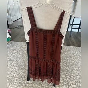 NWOT Max & Cleo (Nordstrom brand) Boho Midi Shift Dress, Red Burgundy & Black XS